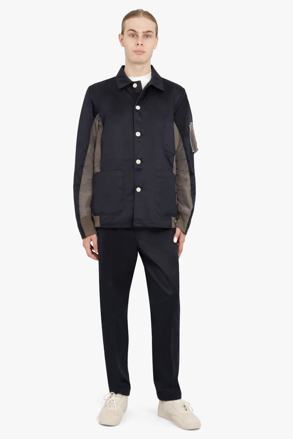 COTTON CHINO X NYLON TWILL BLOUSON | NAVY/TAUPE – Parlour X