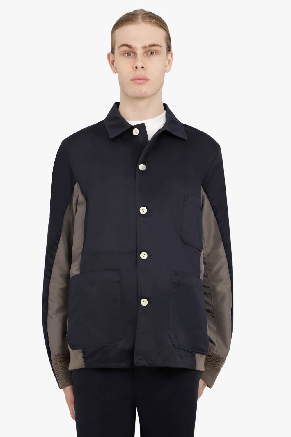 COTTON CHINO X NYLON TWILL BLOUSON | NAVY/TAUPE – Parlour X