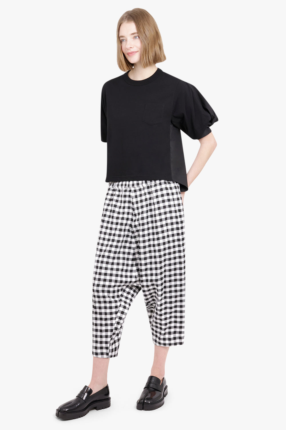 SACAI RTW Cotton Poplin X Cotton Jersey T-Shirt | Black