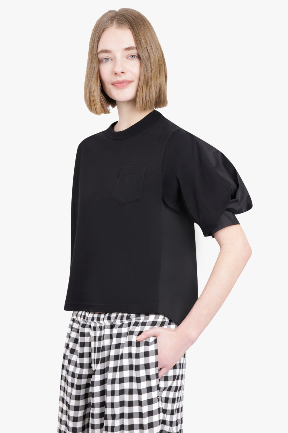 SACAI RTW Cotton Poplin X Cotton Jersey T-Shirt | Black