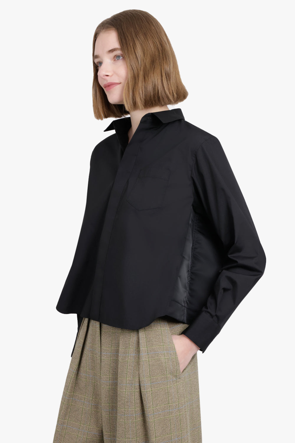 SACAI RTW Cotton Poplin X Nylon Twill Shirt | Black