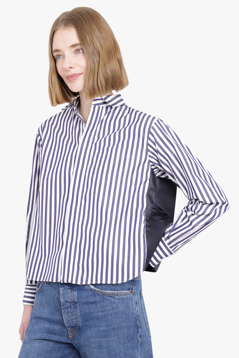 SACAI RTW Cotton Poplin X Nylon Twill Shirt | Navy Stripe