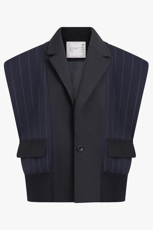 SACAI RTW Chalk Stripe / Glencheck Knit Vest | Navy