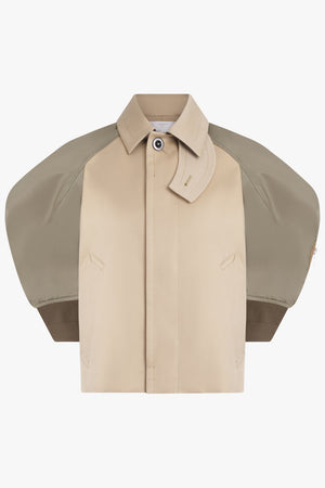 SACAI RTW Contrast Jacket With Exaggerated Wing Sleeve | Beige/Taupe