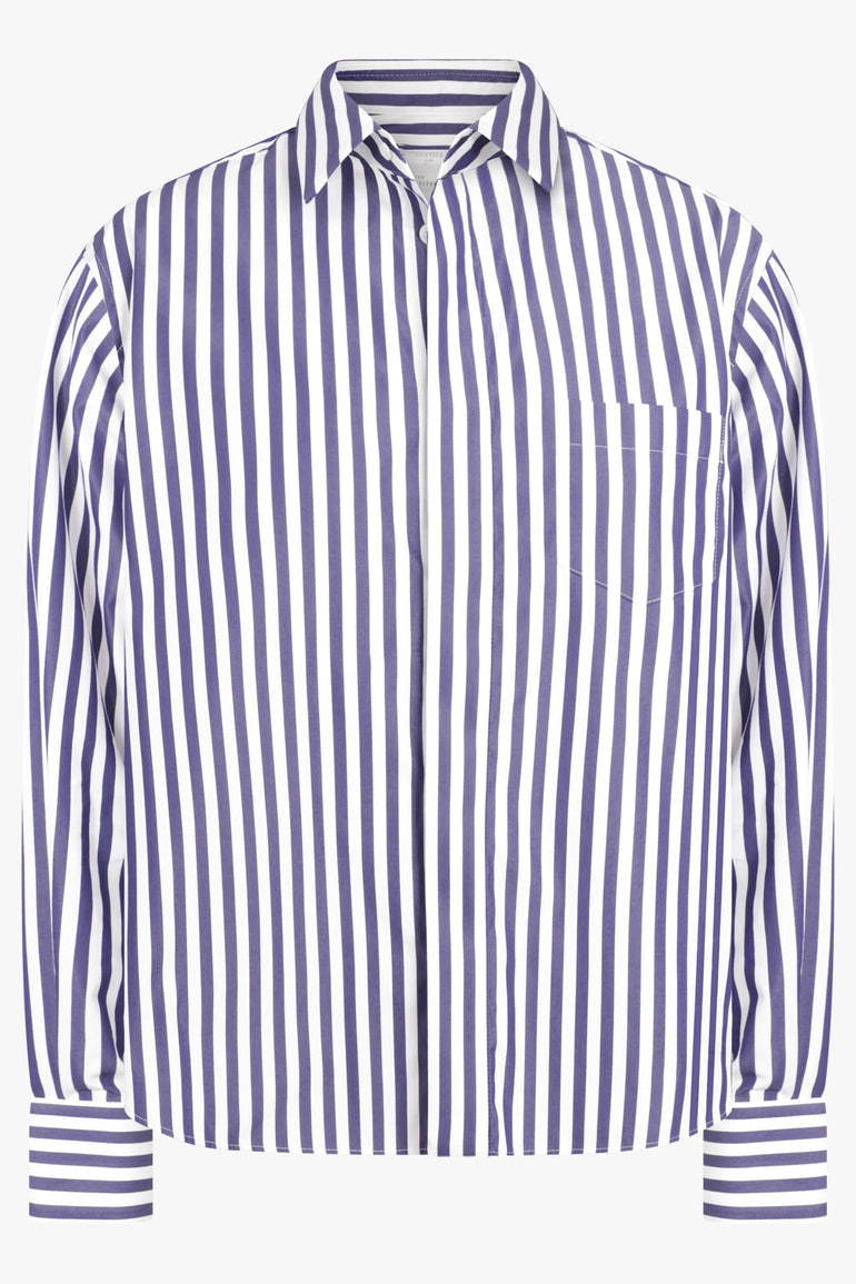 SACAI RTW Cotton Poplin X Nylon Twill Shirt | Navy Stripe