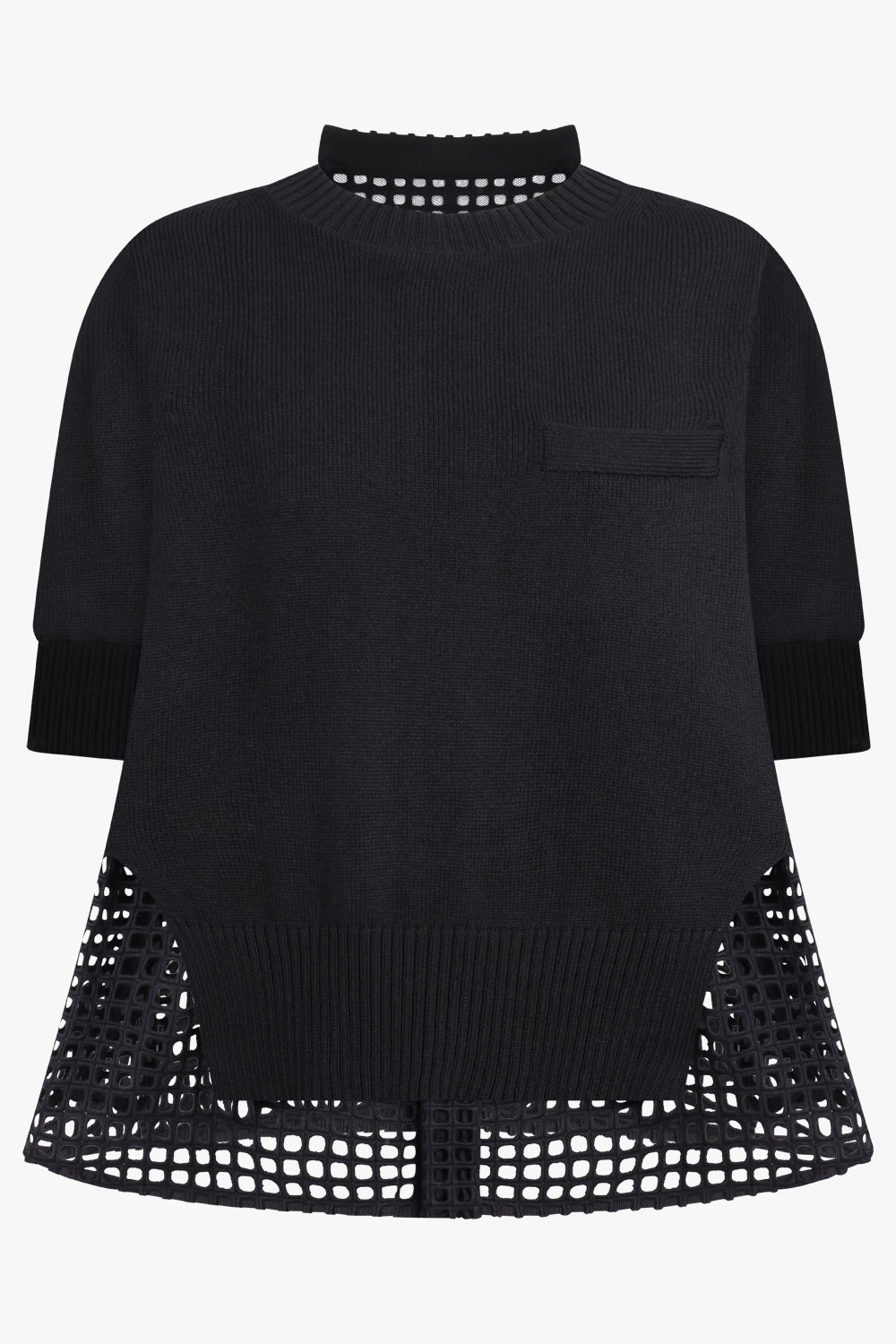 Embroidery Lace X Knit Pullover | Black