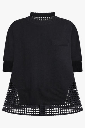 SACAI RTW Embroidery Lace X Knit Pullover | Black