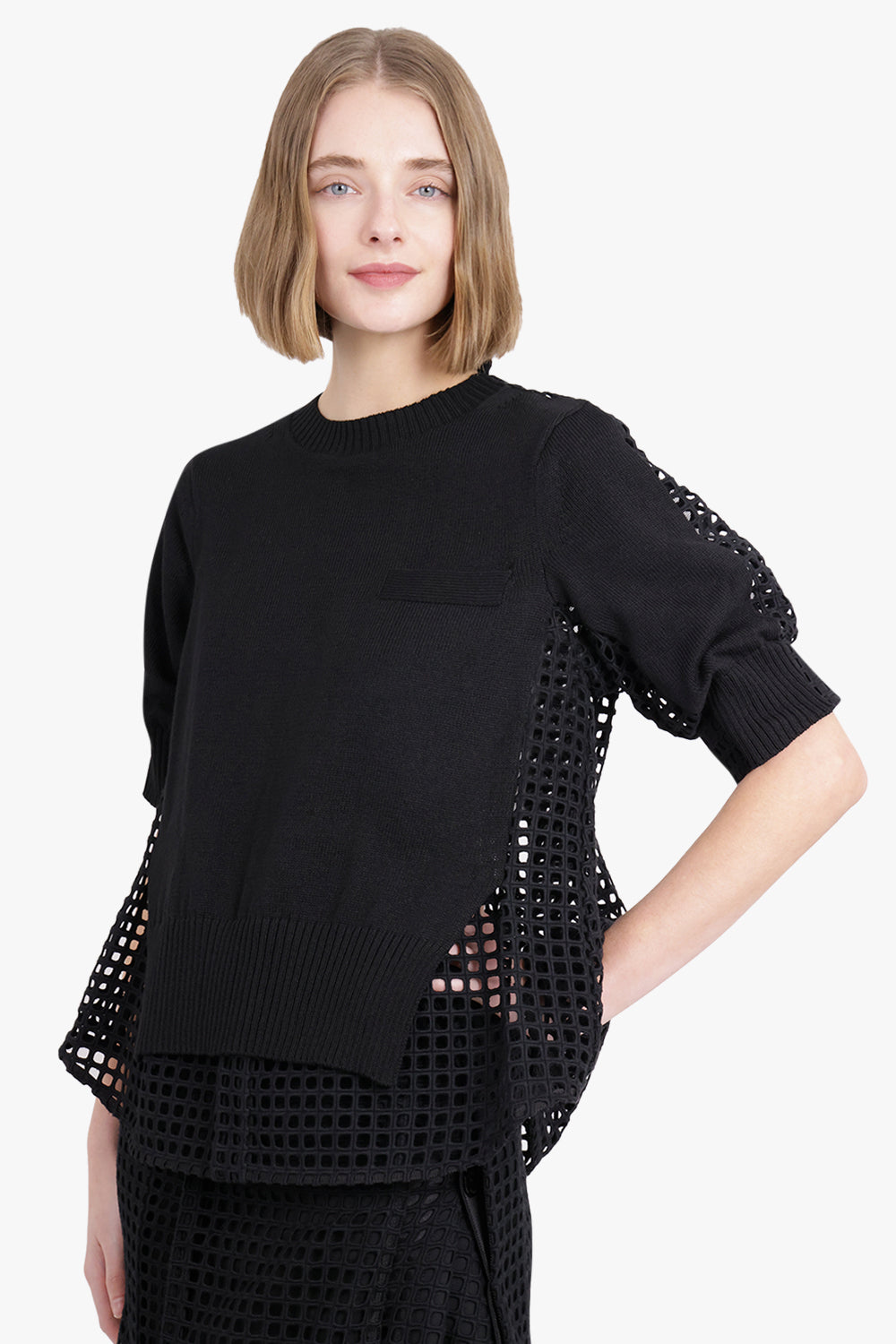 Embroidery Lace X Knit Pullover | Black