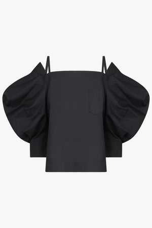 SACAI RTW Off Shoulder Top With Exaggerated Wing Sleeve | Black