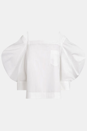 SACAI RTW Off Shoulder Top With Exaggerated Wing Sleeve | Off White