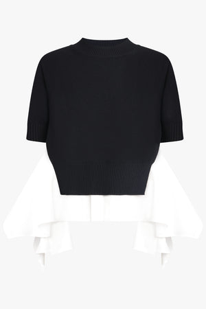 SACAI RTW S/S Knit X Shirt Style Top | Black/Off White