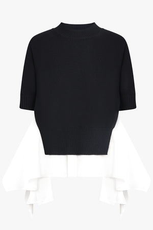 S/S Knit X Shirt Style Top | Black/Off White