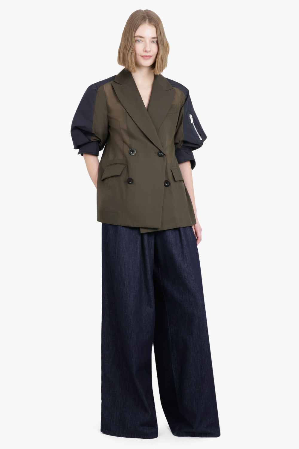 SACAI RTW Voile X Taffeta Jacket | Khaki Navy