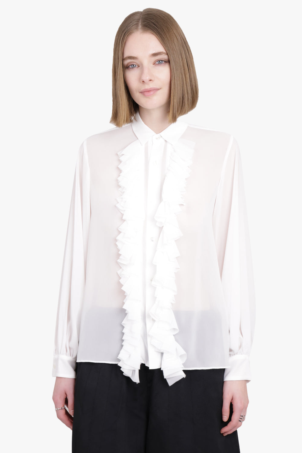 NOIR KEI NINOMIYA RTW Sheer Ruffle Detail L/S Shirt | White