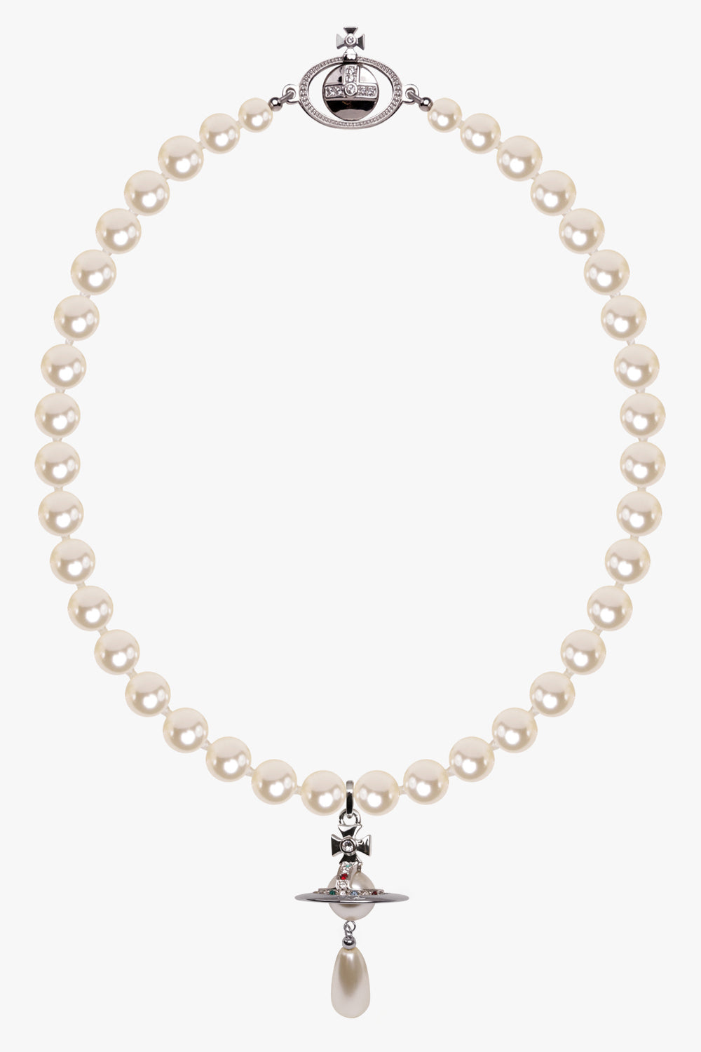 VIVIENNE WESTWOOD JEWELLRY SILVER / SILVER ONE ROW PEARL DROP CHOKER | SILVER