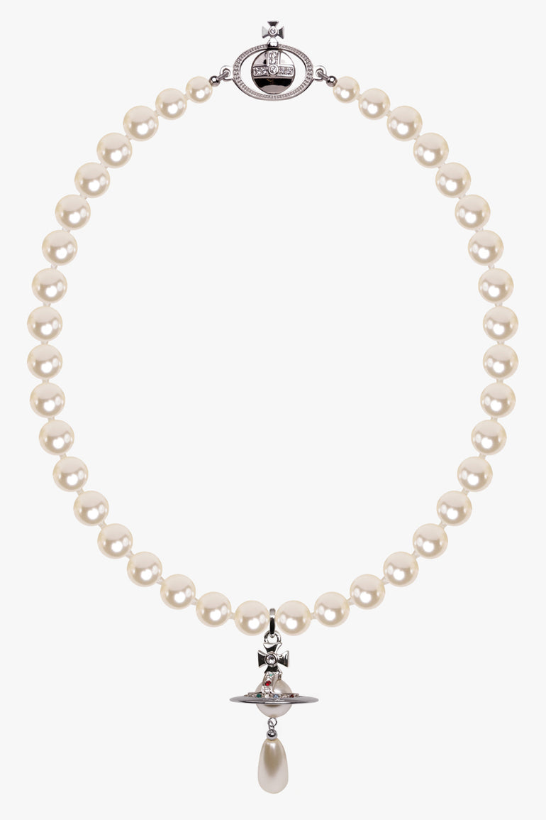 VIVIENNE WESTWOOD JEWELLRY SILVER / SILVER ONE ROW PEARL DROP CHOKER | SILVER