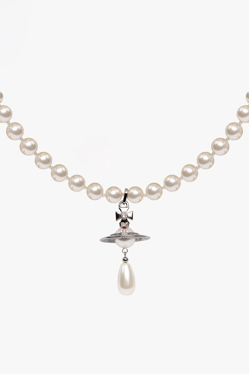 VIVIENNE WESTWOOD JEWELLRY SILVER / SILVER ONE ROW PEARL DROP CHOKER | SILVER