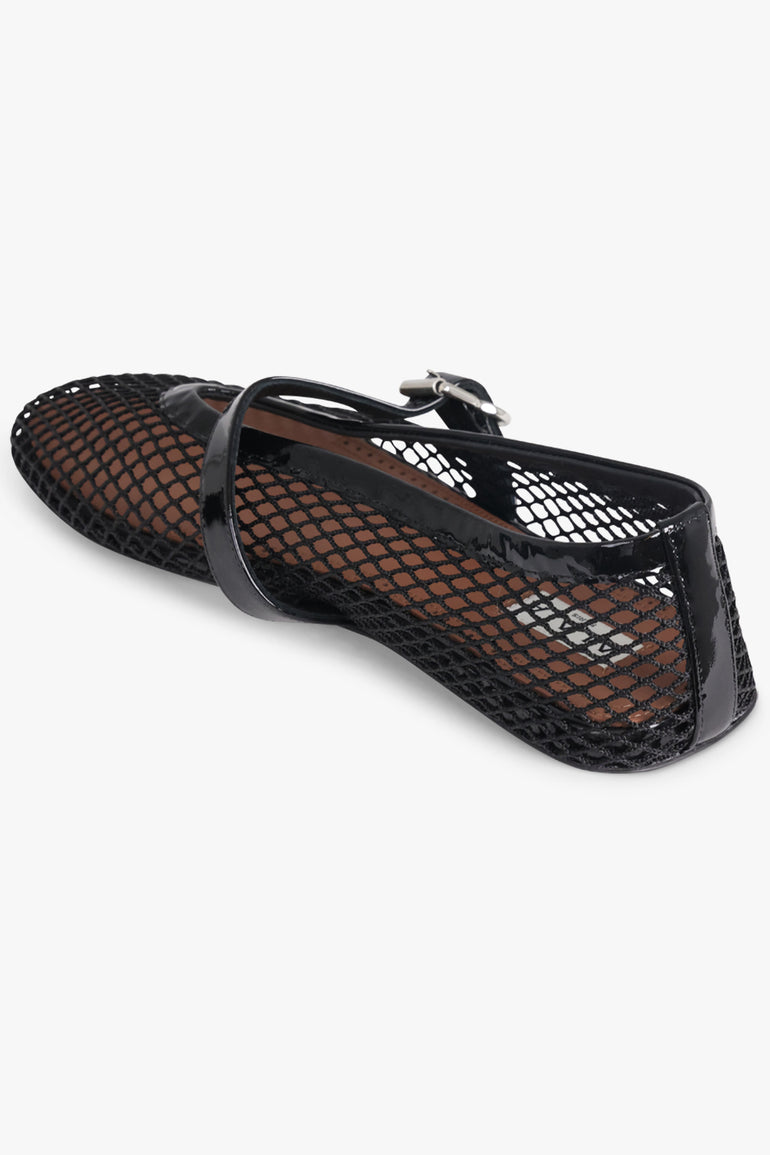 ALAIA SHOES Fishnet Mesh Ballet Flat | Black