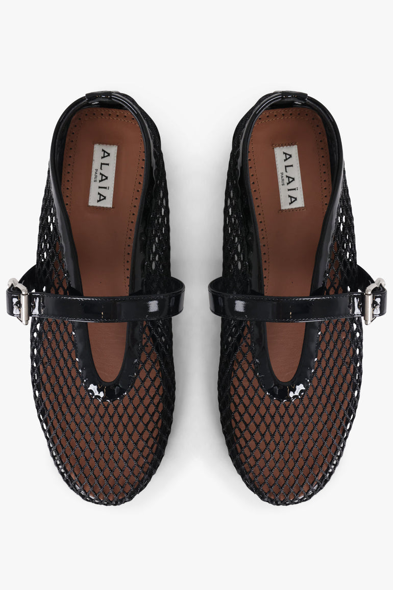 ALAIA SHOES Fishnet Mesh Ballet Flat | Black