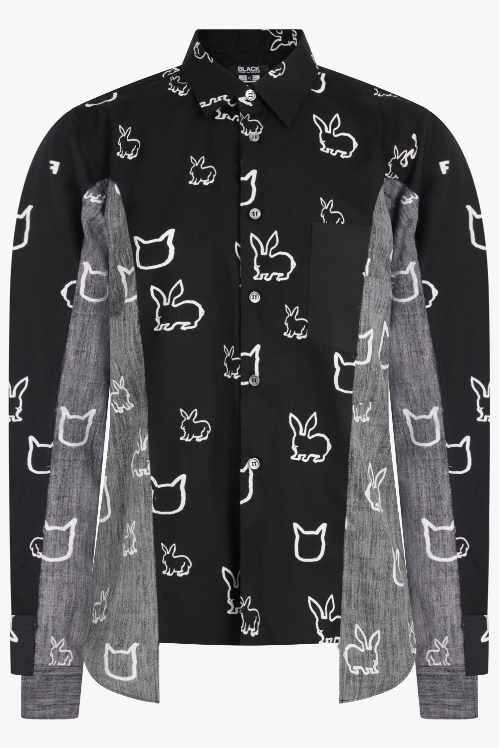 COMME DES GARCONS BLACK RTW X Filip Pagowski Panel L/S Animal Print Shirt | Black/White/Grey