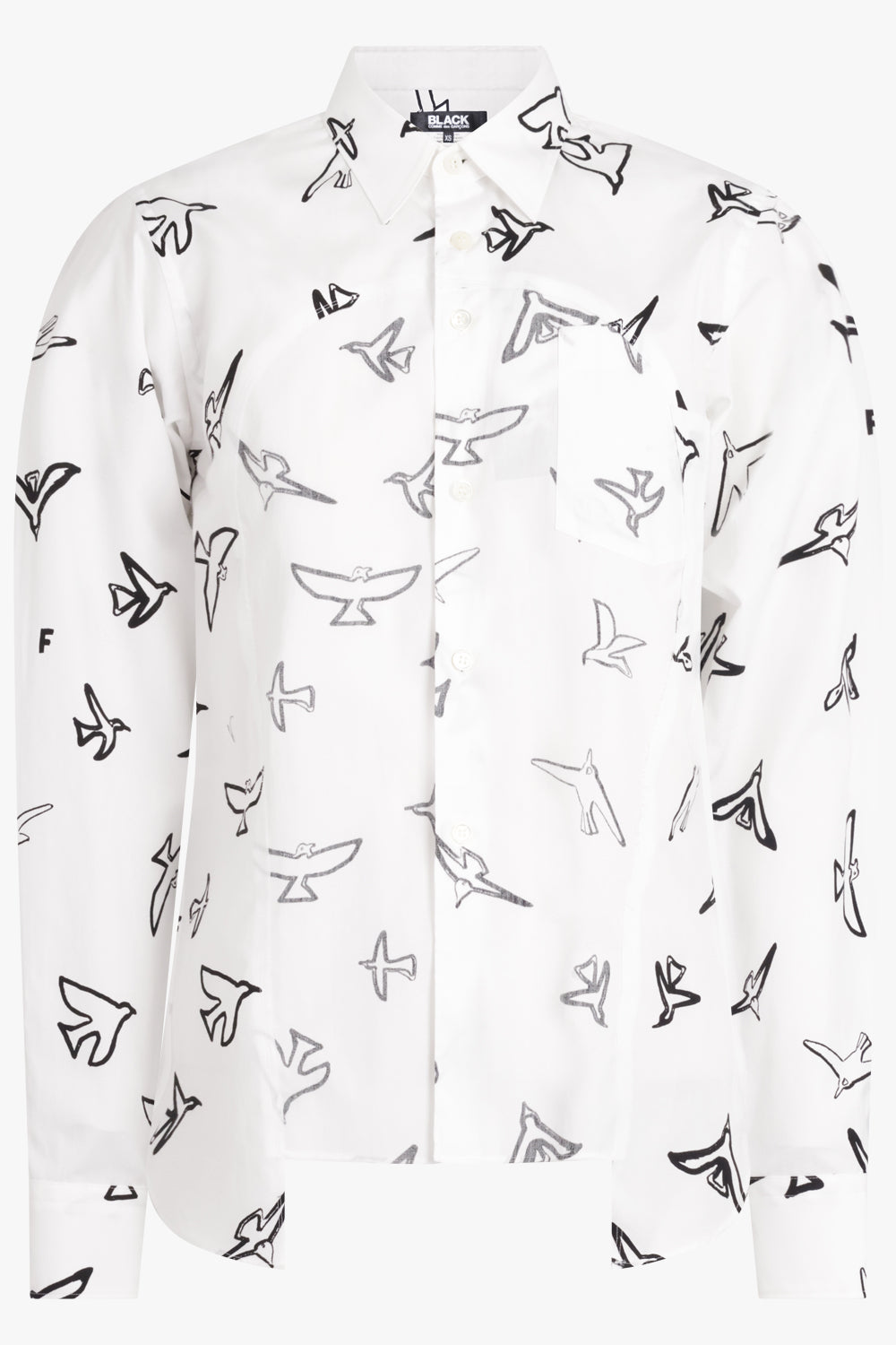 COMME DES GARCONS BLACK RTW X Filip Pagowski Panel L/S Bird Print Shirt | White/Black