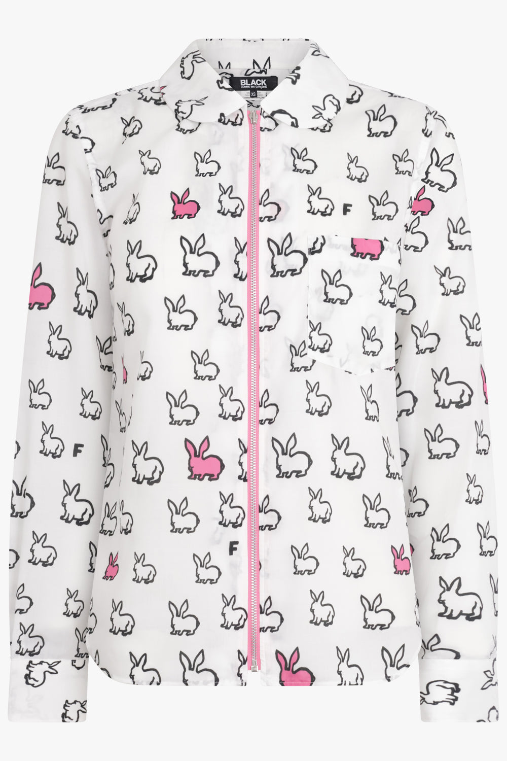 COMME DES GARCONS BLACK RTW X Filip Pagowski Zip L/S Bunny Print Shirt | White/Pink/Black