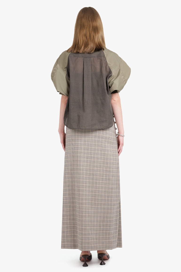 SACAI RTW Contrast S/S Check Crop Front Shirt | Brown/Taupe