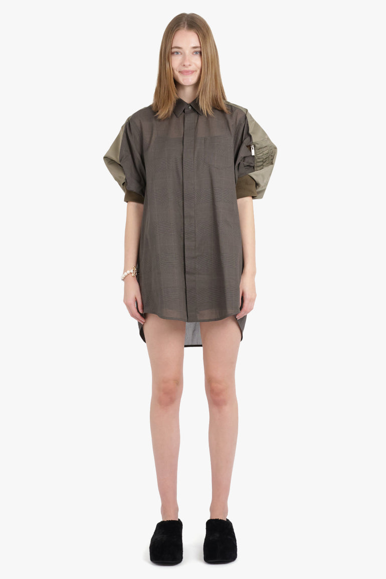 SACAI RTW Contrast S/S Check Shirt Dress | Brown/Taupe