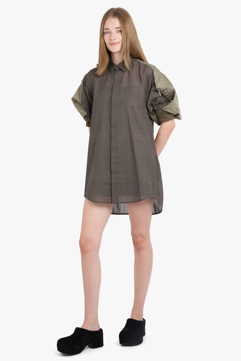 SACAI RTW Contrast S/S Check Shirt Dress | Brown/Taupe