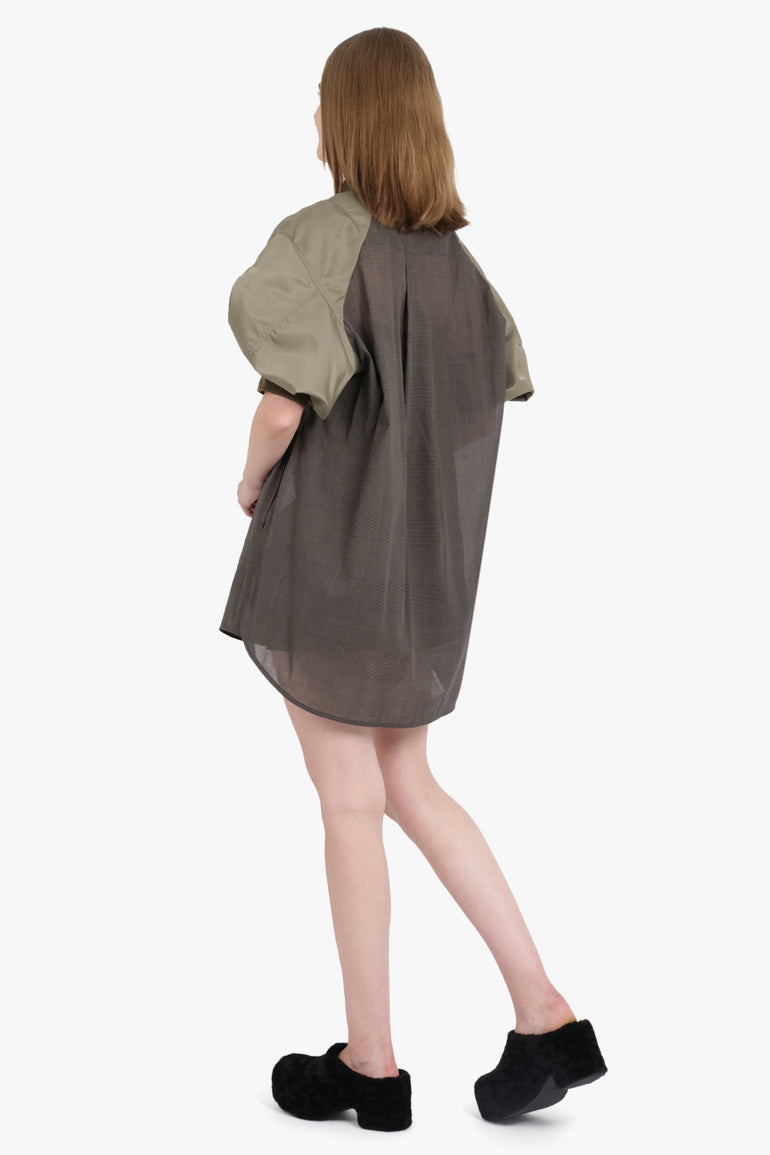 SACAI RTW Contrast S/S Check Shirt Dress | Brown/Taupe