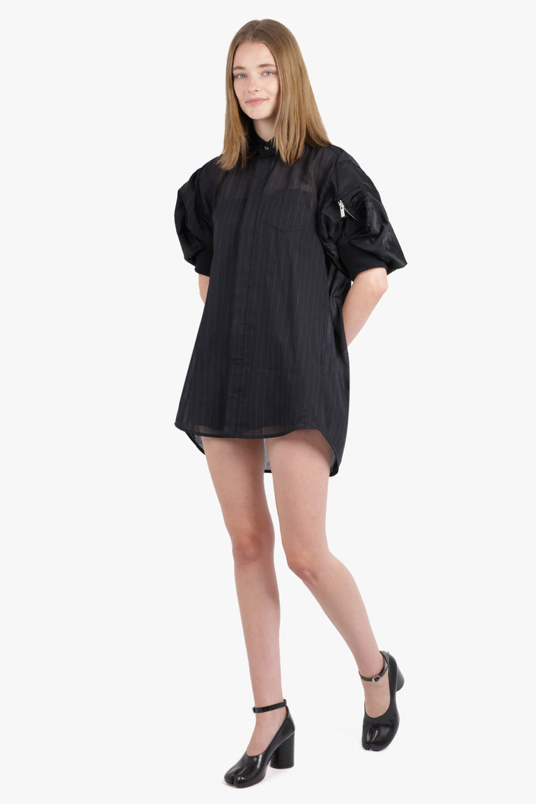 SACAI RTW Contrast S/S Stripe Shirt Dress | Black