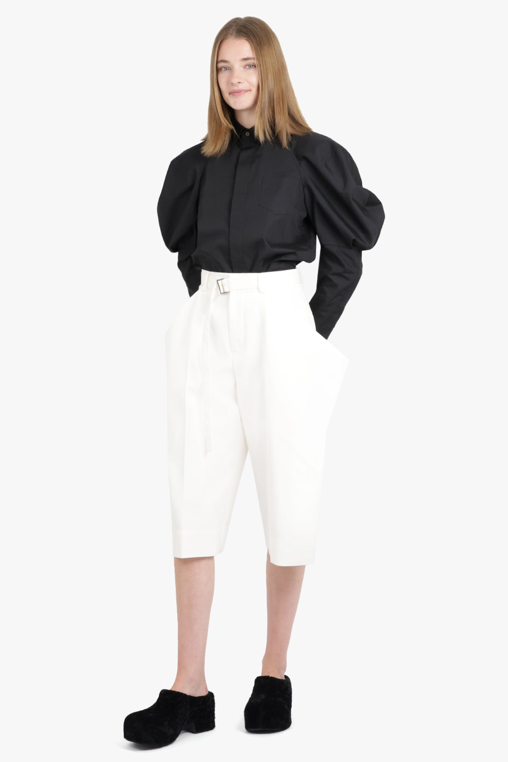 SACAI RTW L/S Shirt with Balloon Sleeve Detail | Black