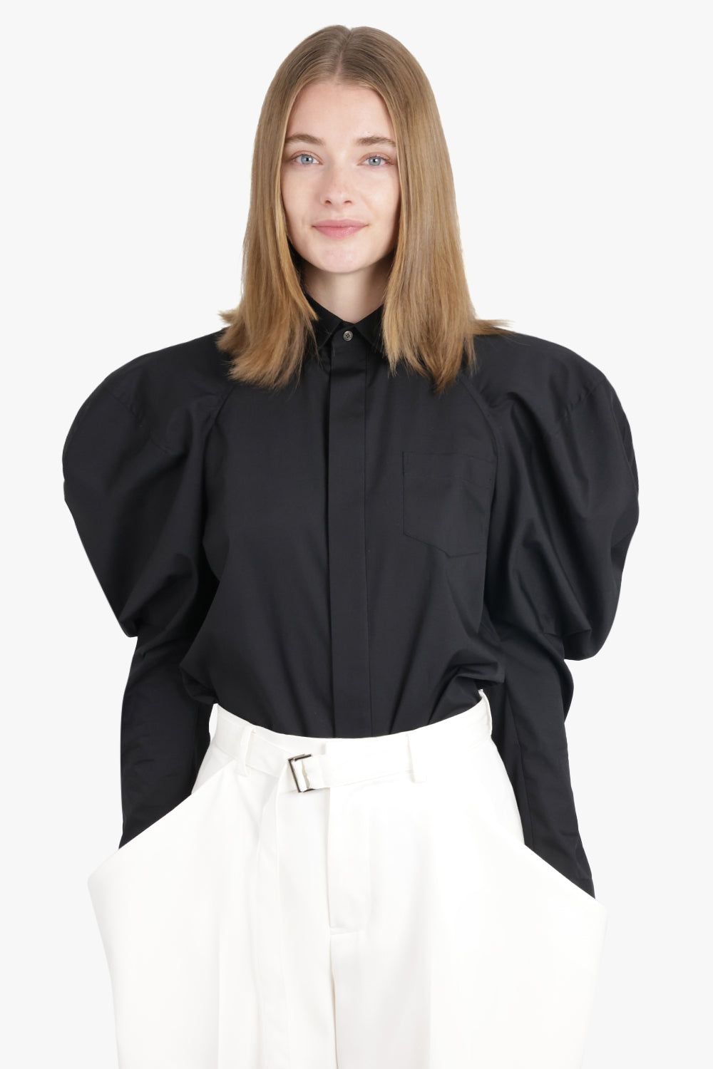 SACAI RTW L/S Shirt with Balloon Sleeve Detail | Black