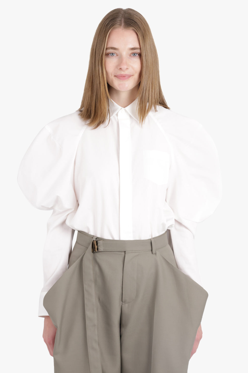 SACAI RTW L/S Shirt with Balloon Sleeve Detail | Off White