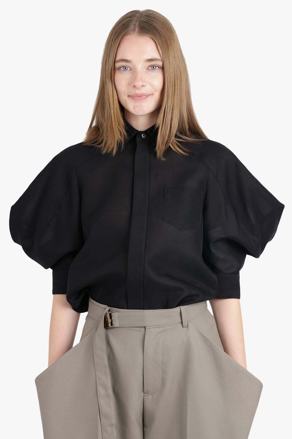 SACAI RTW L/S Shirt with Exaggerated Wing Sleeve | Black