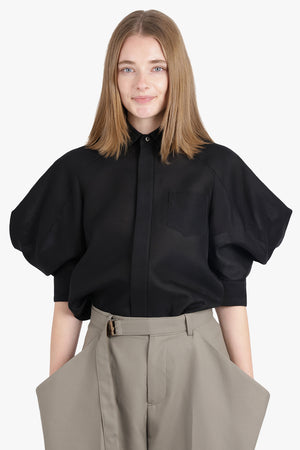 L/S Shirt with Exaggerated Wing Sleeve | Black