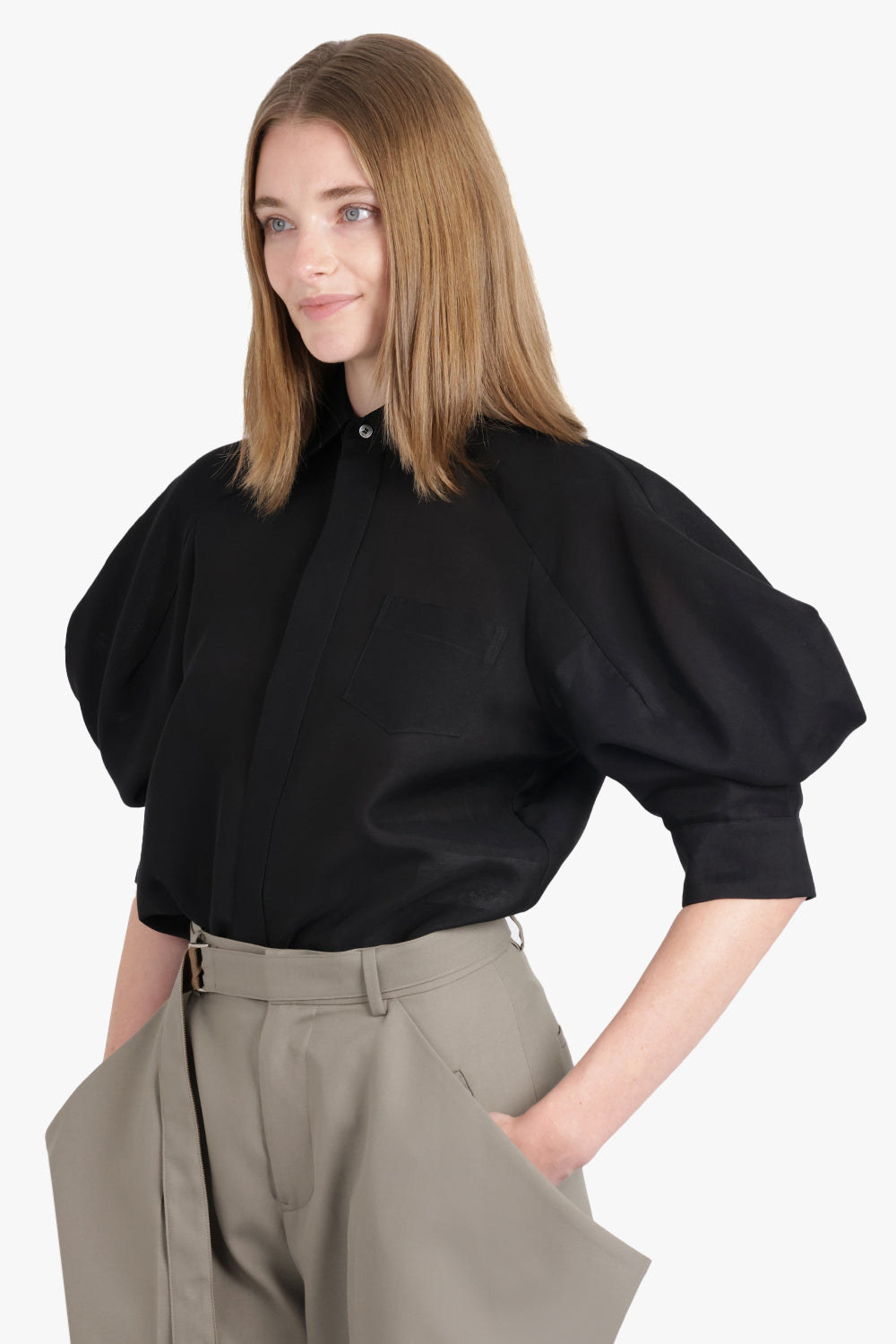 SACAI RTW L/S Shirt with Exaggerated Wing Sleeve | Black