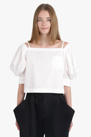 Off Shoulder Top With Exaggerated Wing Sleeve | Off White