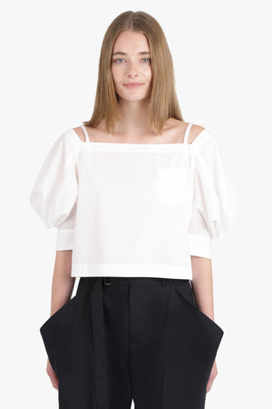 Off Shoulder Top With Exaggerated Wing Sleeve | Off White