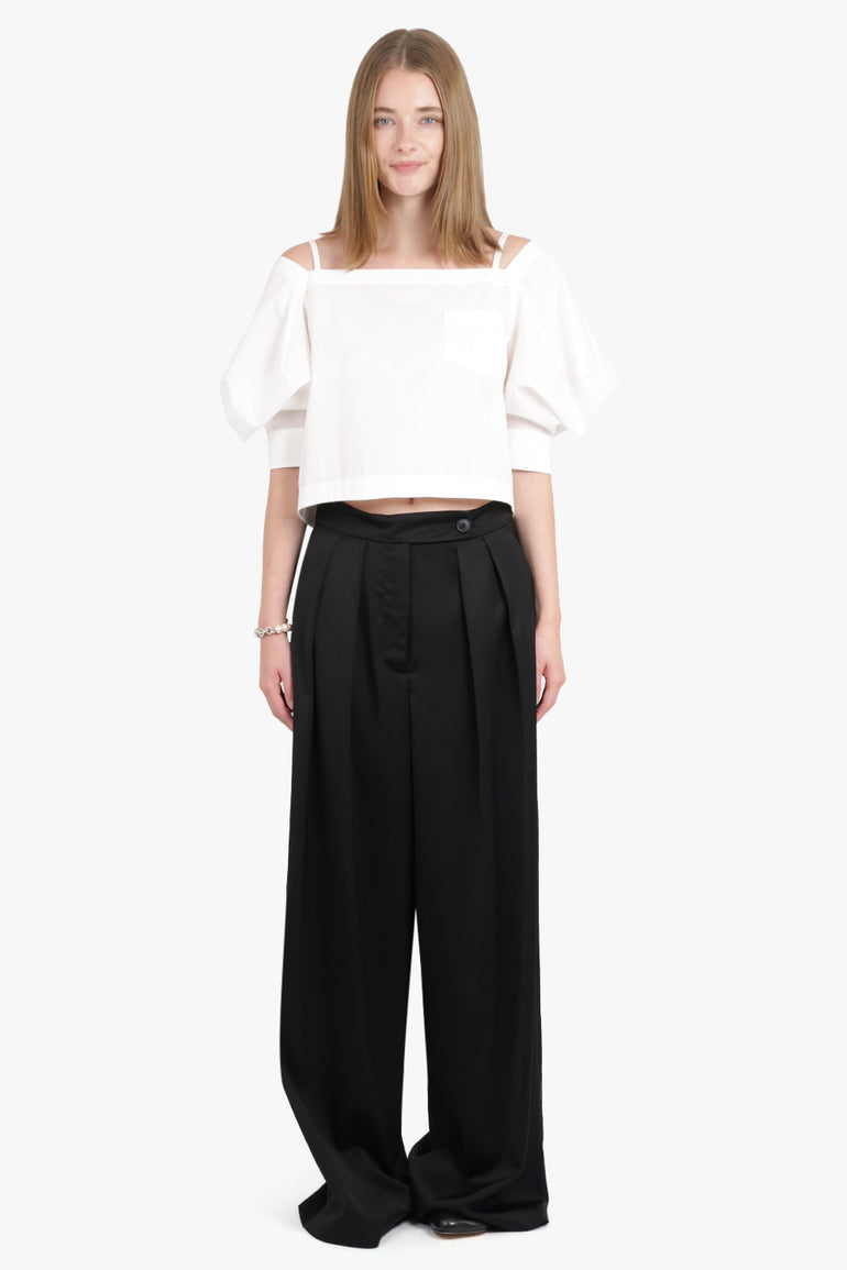 SACAI RTW Off Shoulder Top With Exaggerated Wing Sleeve | Off White