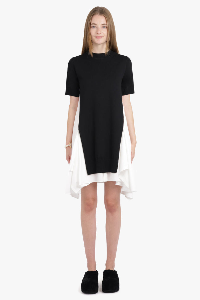 SACAI RTW S/S Knit X Shirt Style Midi Dress | Black/Off White