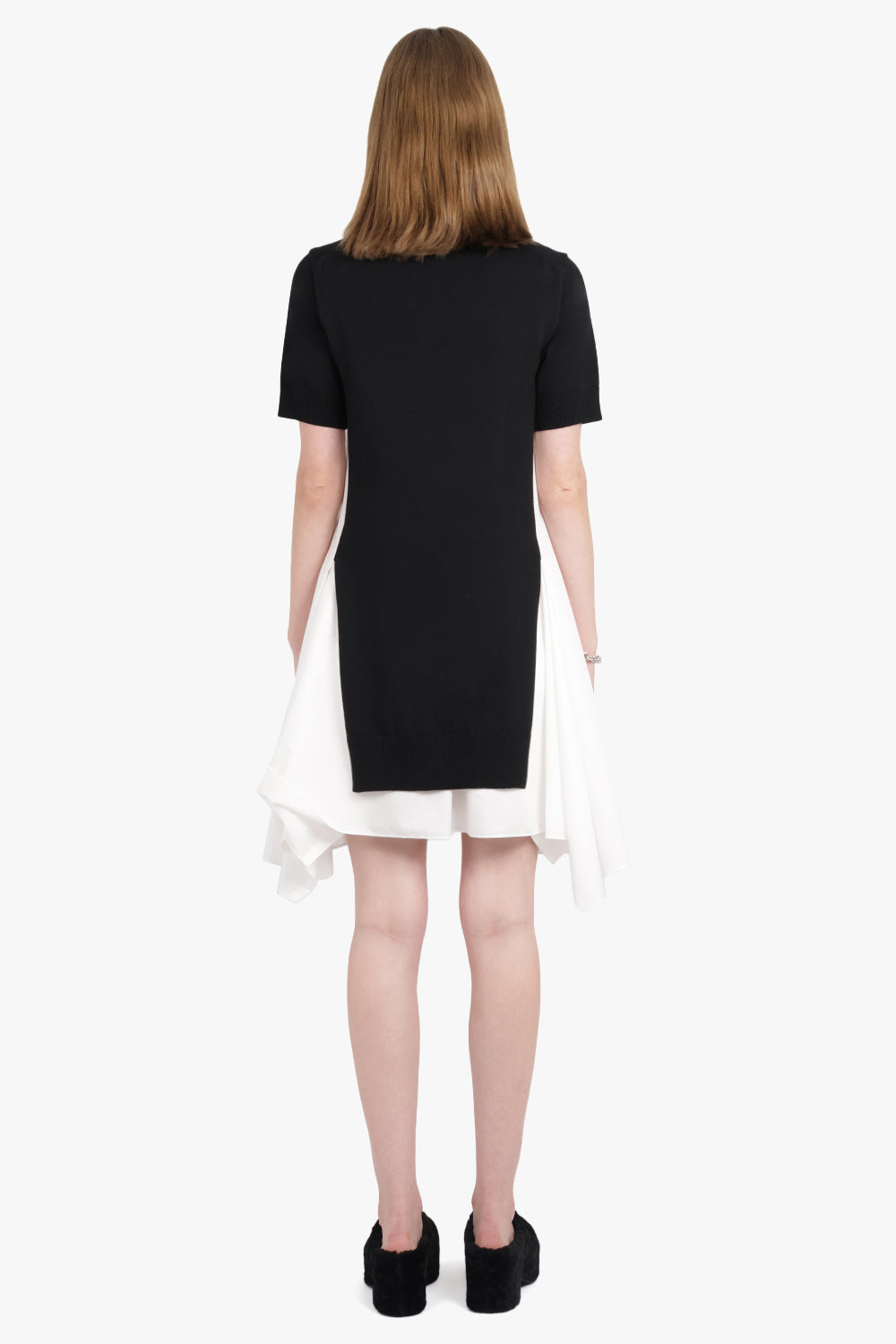 SACAI RTW S/S Knit X Shirt Style Midi Dress | Black/Off White