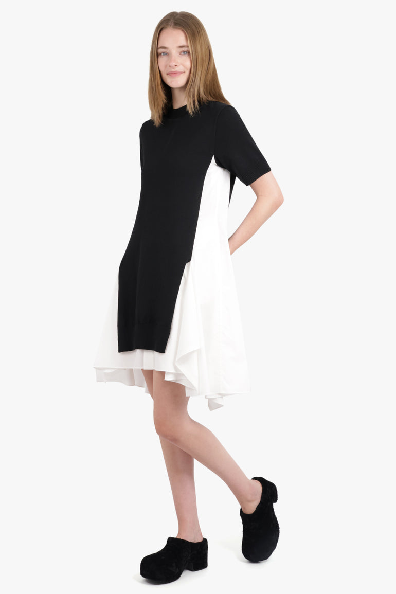 SACAI RTW S/S Knit X Shirt Style Midi Dress | Black/Off White