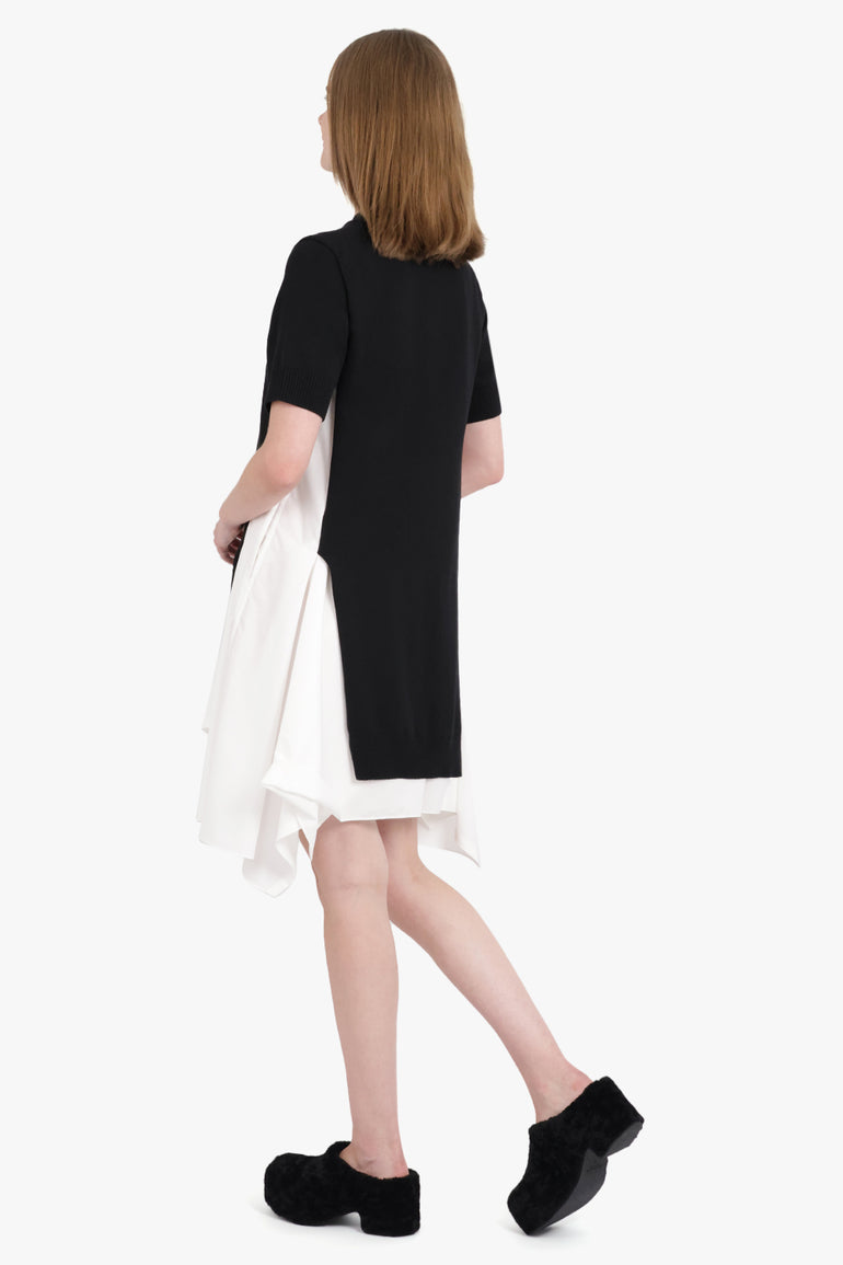 SACAI RTW S/S Knit X Shirt Style Midi Dress | Black/Off White