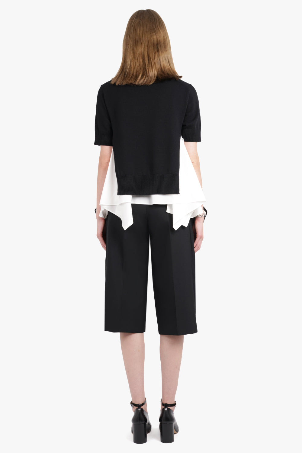 SACAI RTW S/S Knit X Shirt Style Top | Black/Off White