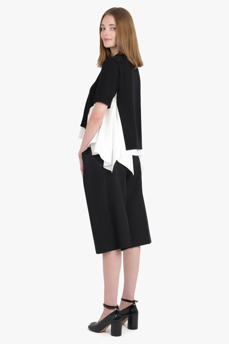 SACAI RTW S/S Knit X Shirt Style Top | Black/Off White