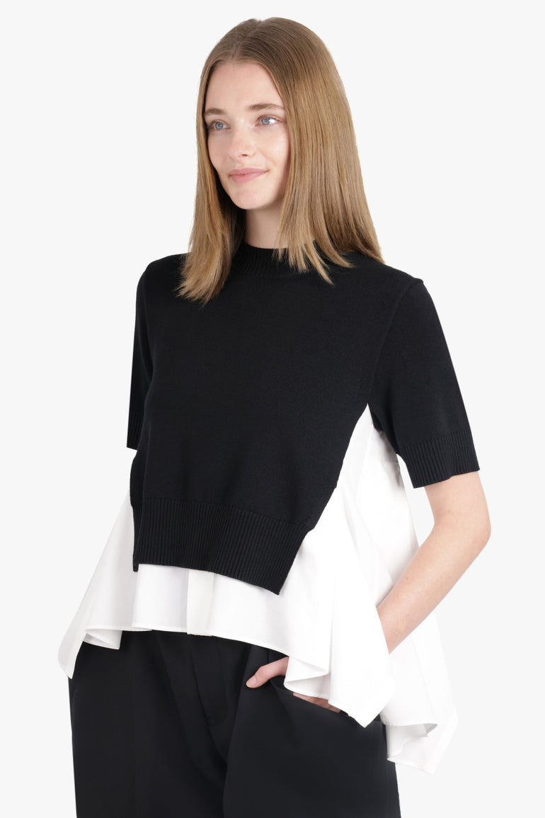 SACAI RTW S/S Knit X Shirt Style Top | Black/Off White