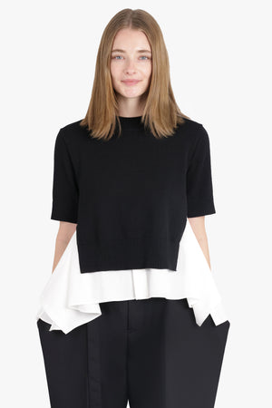 S/S Knit X Shirt Style Top | Black/Off White