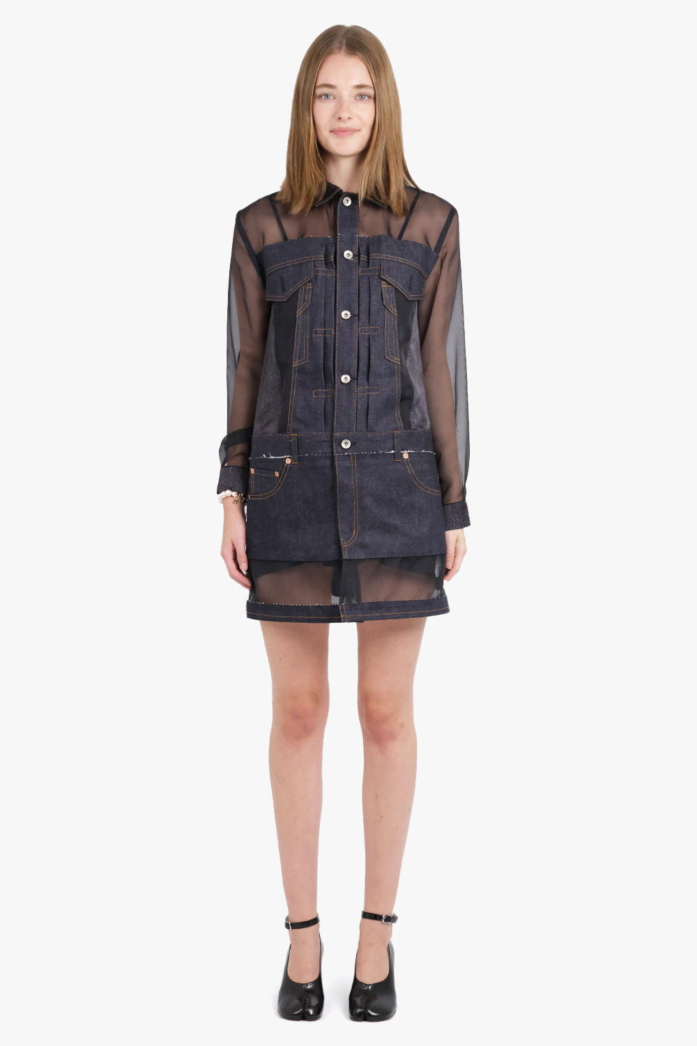 SACAI RTW Sheer X Denim L/S Shirt Dress | Indigo