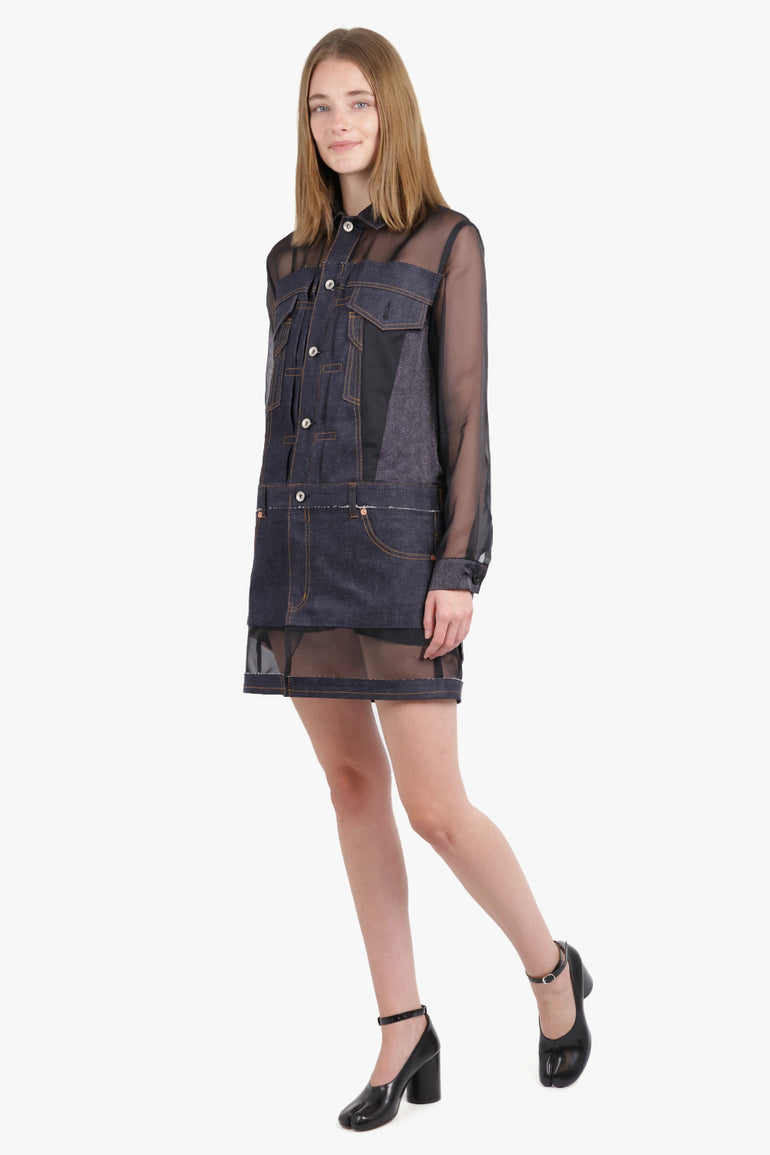 SACAI RTW Sheer X Denim L/S Shirt Dress | Indigo